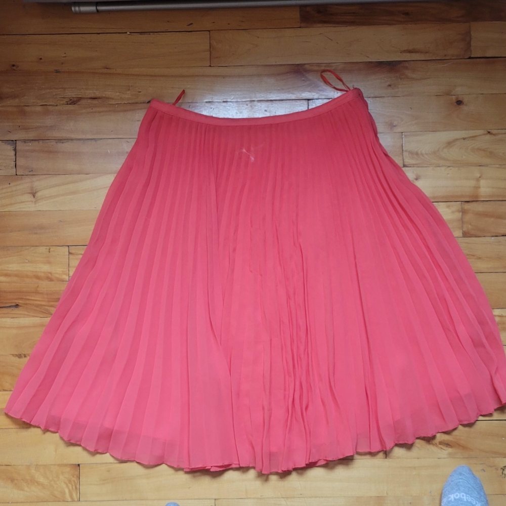 Mango Coral Pleated Circle Skirt